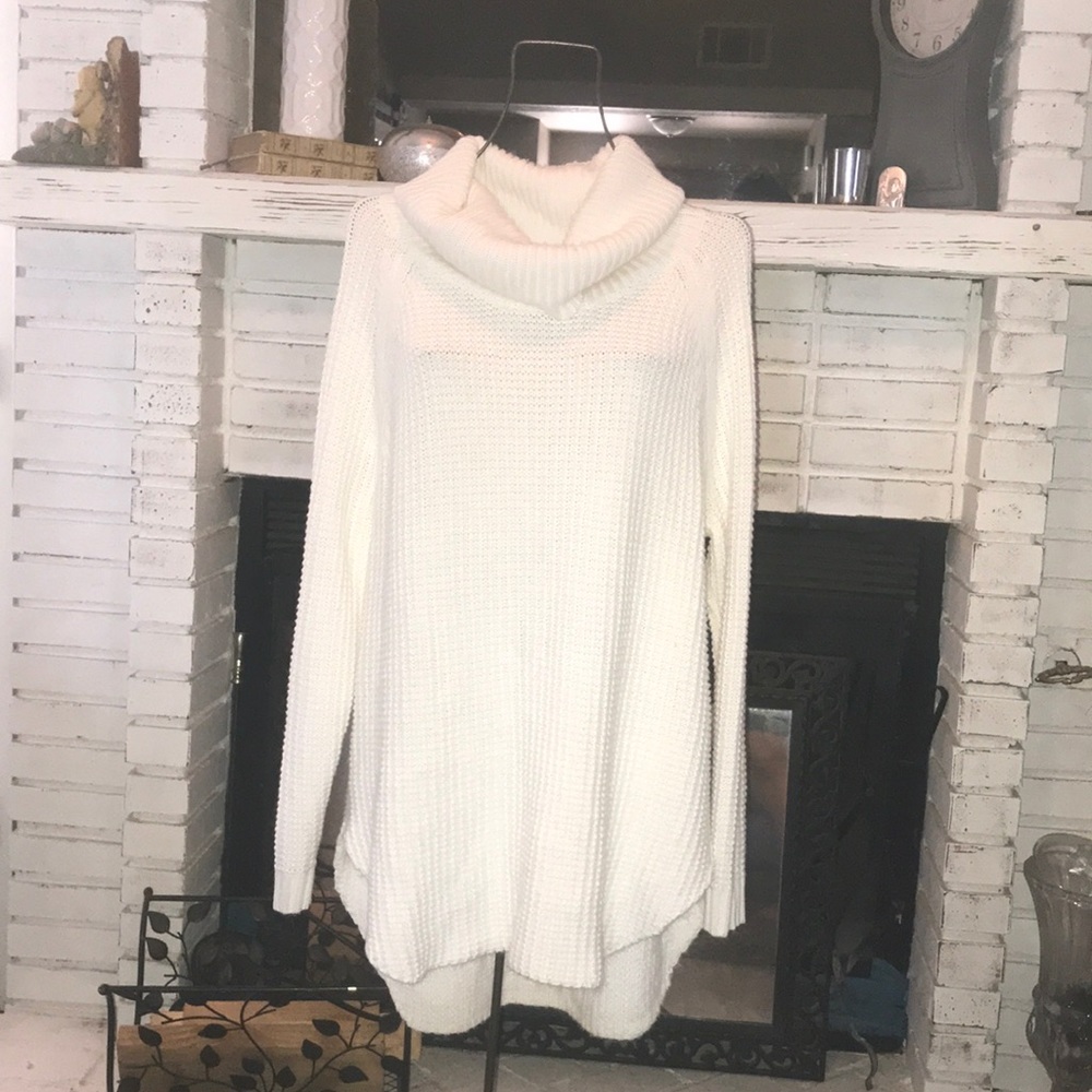 Long white turtleneck sweater dress